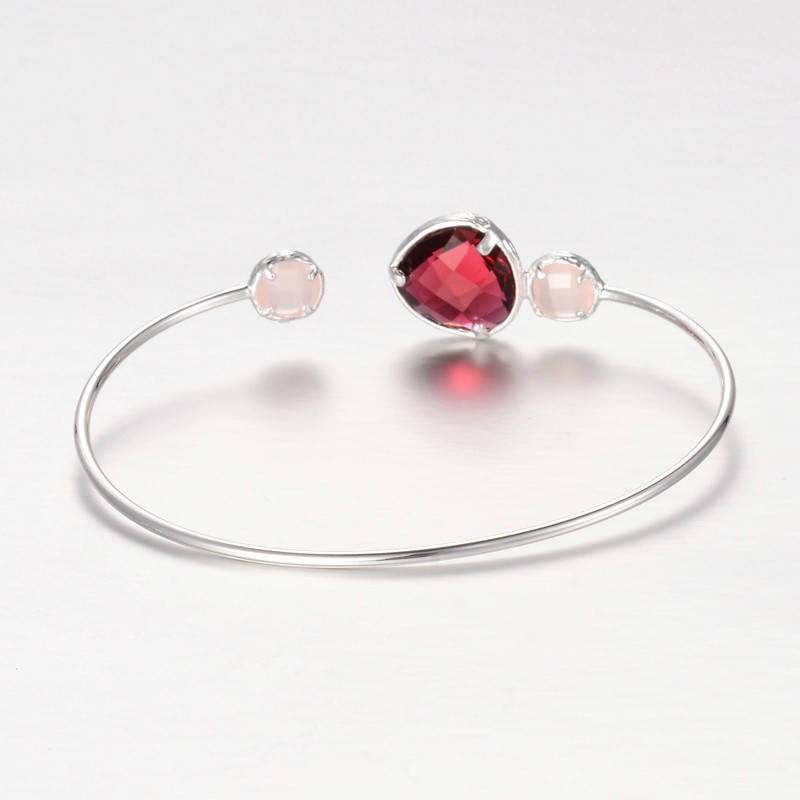 1pc, 43x62mm, Silver Plated Brass Glass Cuff Bangles, Nickel Free in Red