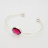 1pc, 40x57mm, Silver Plated Brass Glass Cuff Bangles, Torque Bangles in Deep Pink