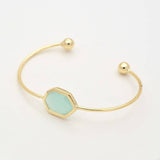 1pc, 40x57mm, Golden Plated Brass Glass Cuff Bangles, Torque Bangles in PaleTurquoise
