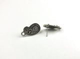 1 pair(2pcs), 21mm x 12mm, Vintage Style Floral Alloy Ear Stud in Antique Silver