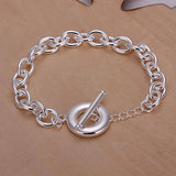 1pc, 21cm Brass Cross Chain Cable Chain Bracelet with Toggle Clasps in Silver