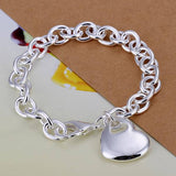 1pc, 20.32cm Brass Cross Chain Cable Chain Bracelet with Lobster Clasps and Heart Charm in Silver