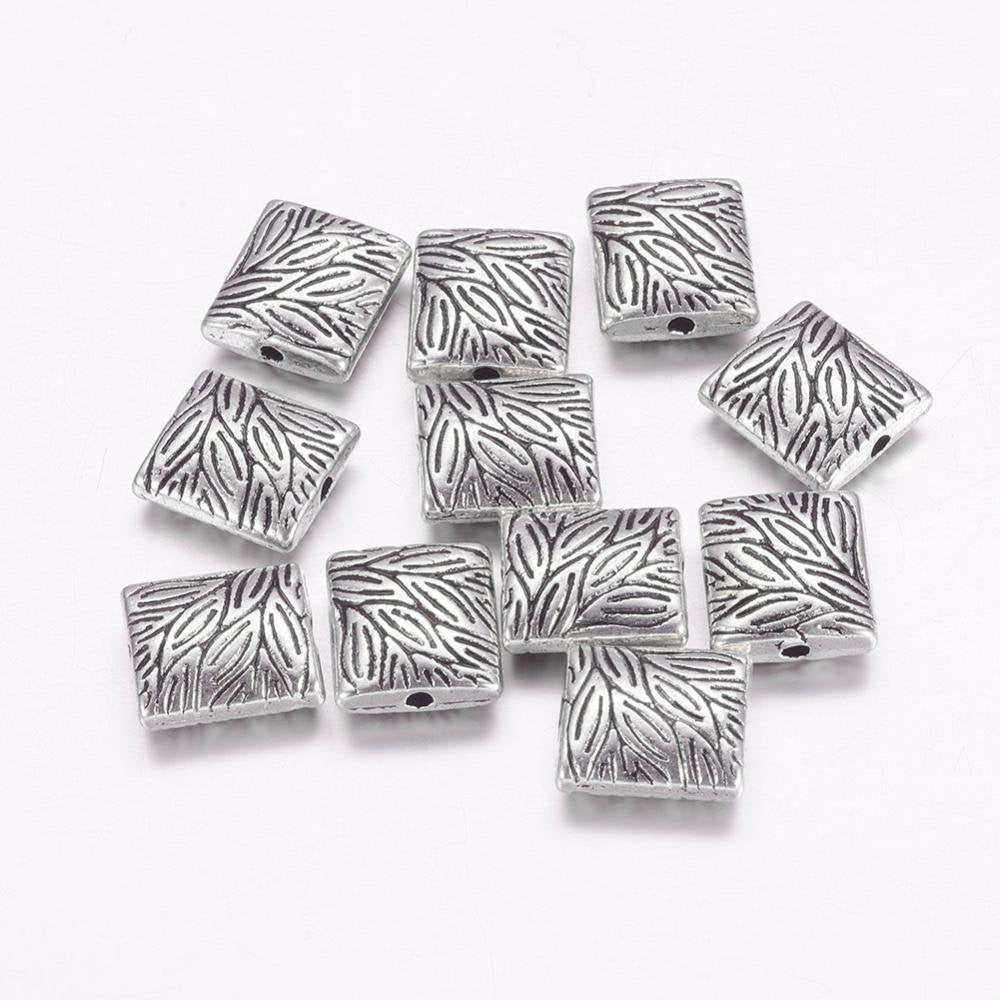 2 Pair (4pcs) , 10mmx9mmx4mm, Lead Free and Cadmium Free Antique Silver Tibetan Style Square Link