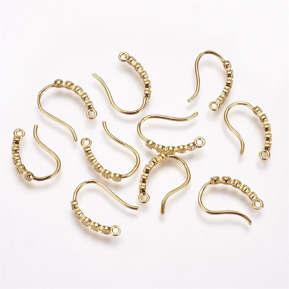 1 pair,  16x2x1.5mm, Brass Cubic Zirconia Earring Hooks in Golden