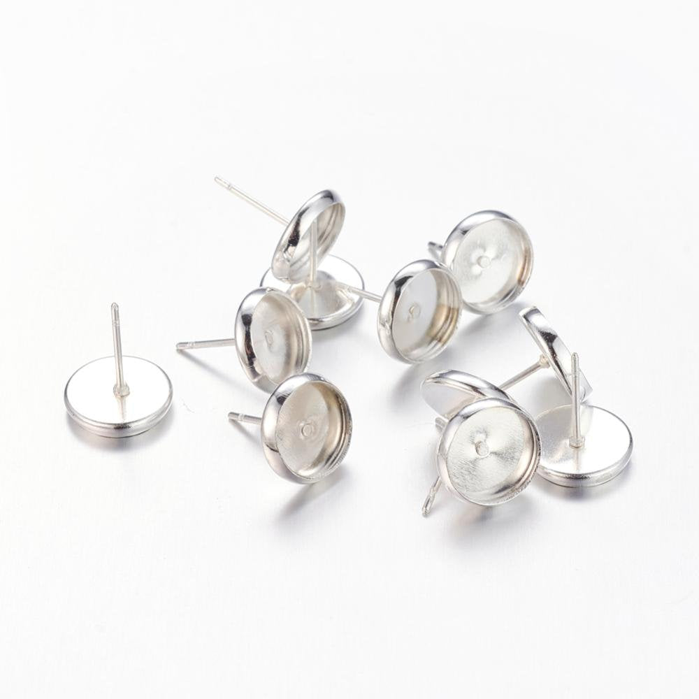 10 pairs ( 20pcs ), 12x10mm, Tray: 8mm;  Brass Stud Earring Settings, Cadmium , Nickel Free & Lead Free