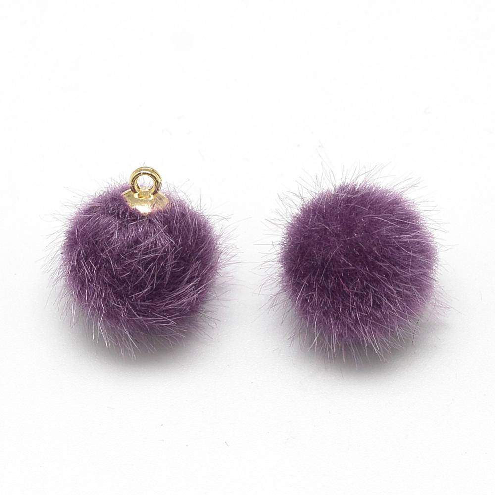 10pcs, 10mm Mini Imitation Mink Fur Woven Cloth Pendants, with Golden Tone Brass Findings - Choose Your Colour