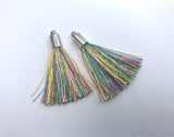 2pc 40mm Beautiful Multi-Colour Silk Tassel In Silver Cap