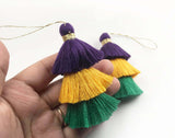 1pc, 8cm , Mardi Gras Inspired 3 Layer Multi Coloured Cotton Tassel