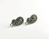 1 pair(2pcs), 21mm x 12mm, Vintage Style Floral Alloy Ear Stud in Antique Silver