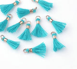 20pcs, 10~16x2mm, Cotton Tassel Pendant Decorations, With Unwelded Iron Jump Rings, Golden, Dodger Blue