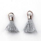 20pcs, 10~16x2mm, Cotton Tassel Pendant Decorations, With Unwelded Iron Jump Rings, Golden, Light Grey