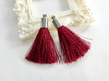 2pc Approx 35-40mm, Beautiful Maroon Silk Tassel In Silver Cap