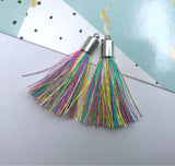2pc 40mm Beautiful Multi-Colour Silk Tassel In Silver Cap