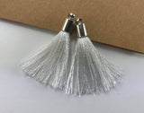 2pcs, 40mm Beautiful White Silk Tassel In Silver Cap