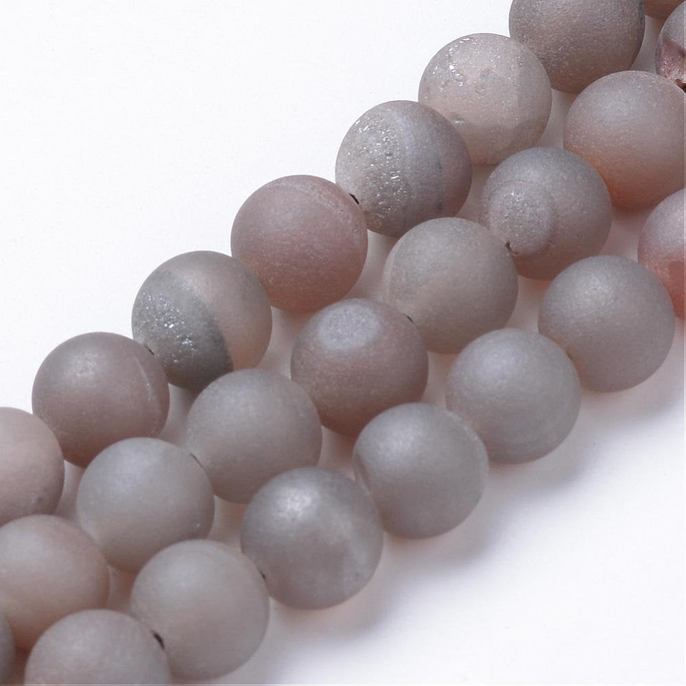 1 strand, 8-9mm Electroplated Natural Druzy Agate Beads Matte Style in Light Grey Plating
