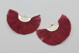 1pair (2pcs) , 5cm Semi-Circle Cotton Fan Tassel in Brass Antique Silver Crimps - Choose your colour