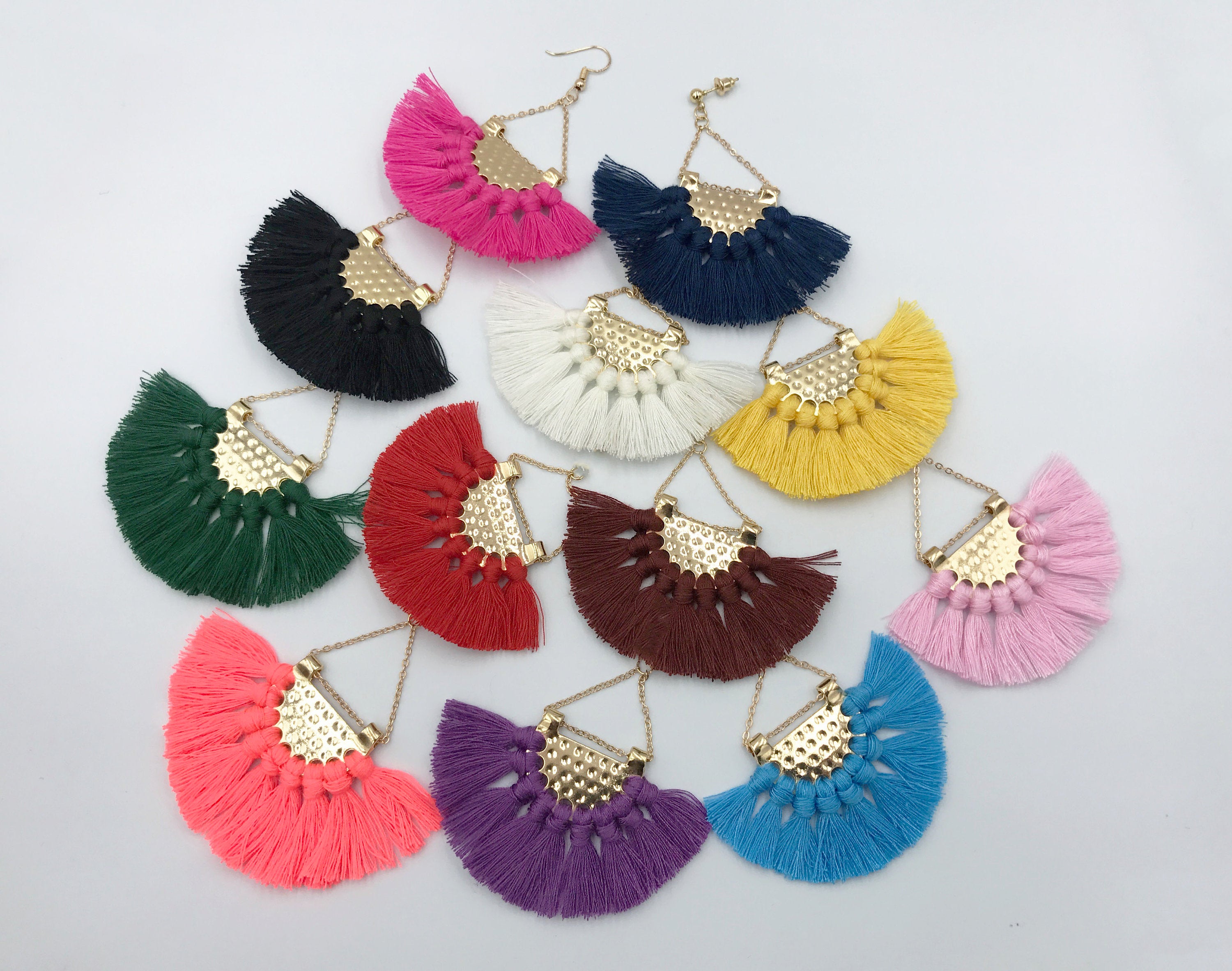 1pair (2pcs) , 5cm Semi-Circle Cotton Fan Tassel - Choose your colour