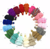 2pcs, 3.5cm, Mini 3 Layer Single Coloured Cotton Tassel