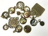 15 Pcs Mixed Charms - Vintage Clocks in Antique Bronze