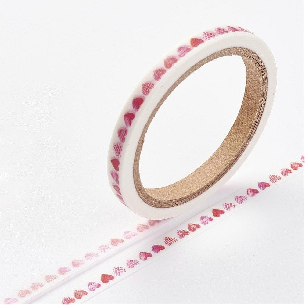 CLEARANCE!!! - 1 Roll (7m/roll), 5mm, Decorative Adhesive Tape with pink hearts prints