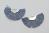 1pair (2pcs) , 5cm Semi-Circle Cotton Fan Tassel in Brass Antique Silver Crimps - Choose your colour