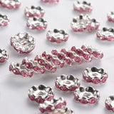 10pcs, 10x4mm , Hole: 2mm, Silver Plated Flat Round Brass Acrylic Rhinestone Spacer Beads, Wavy Edge in PearlPink