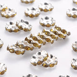 10pcs, 10x4mm , Hole: 2mm, Silver Plated Flat Round Brass Acrylic Rhinestone Spacer Beads, Wavy Edge in Dark Olive Green