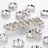 10pcs, 10x4mm , Silver Plated Flat Round Brass Acrylic Rhinestone Spacer Beads, Wavy Edge in Clear