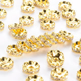10pcs, 10x4mm , Hole: 2mm, Gold Plated Flat Round Brass Acrylic Rhinestone Spacer Beads / Rhinestone Rondells, Wavy Edge in Clear