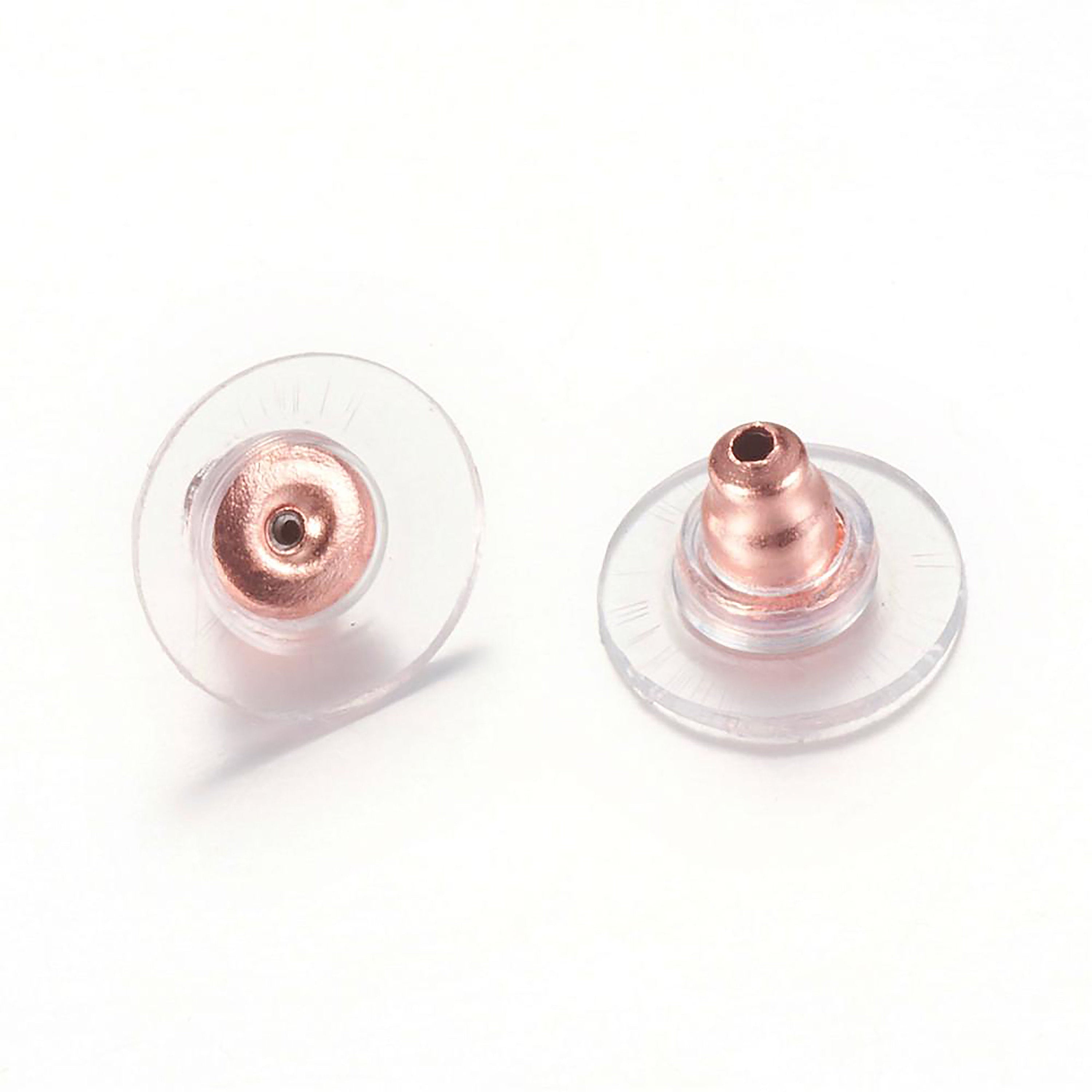 10pcs, 304 Stainless Steel Earnut Components with Plastic in Rose Gold (12x7mm, Hole: 1mm )