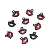 5pcs, 13mm x 12mm,  Halloween charms Vampire lips Charms Lip Black & Red