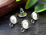 4pcs, 8mm Tray, Stainless Steel Bezel Ear Stud Components with hook/loop/connector, in Stainless Steel Colour
