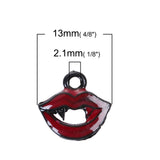 5pcs, 13mm x 12mm,  Halloween charms Vampire lips Charms Lip Black & Red