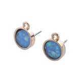 1 Pair, 10mm, Zinc Based Alloy Round Resin Ear stud finding Gold Plated Blue W/ Loop