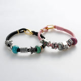 1pc, PU Leather Cord European Style Double Layer Charm Bracelets wit Gold Plated Clasp 19.5cm(7 5/8") long