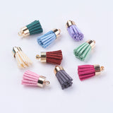 10pcs, 18x9mm, Suede Cord Tassel Pendants, with Brass Findings, Golden, Mixed Color