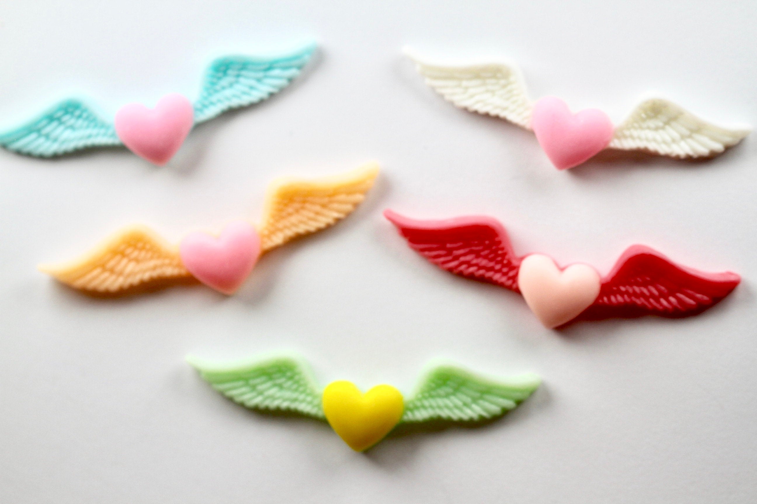 5pcs, Approx 50x10mm Wings Flatback Resin with Rhinestones