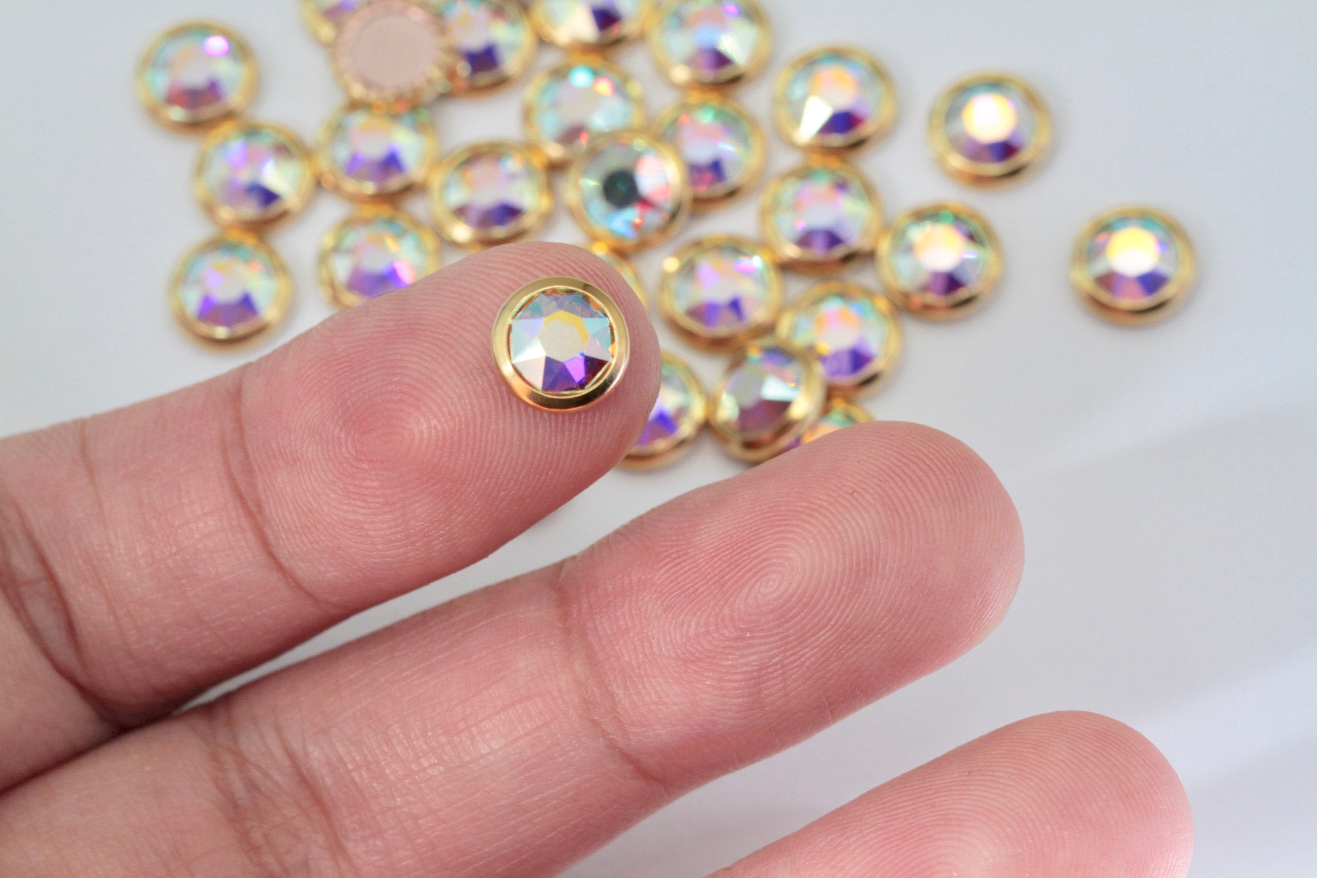 2/5/10pcs, Genuine Swarovski 2078H SS34(7.069mm) Framed Cabochon Flatback Hotfix with crystal in crystal AB with Gold Setting