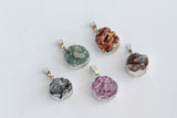 1pc, 23~28x14~17x7~14mm, Platinum Plated Dyed Flat Round Natural Agate Pendants, with Iron Pinch Bails and Alloy Findings