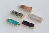 1pc, 32~34x8x6~7mm, Electroplated Natural & Dyed Druzy Agate Links, with Golden Plated Brass Findings, Rectangle