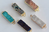 1pc, 32~34x8x6~7mm, Electroplated Natural & Dyed Druzy Agate Links, with Golden Plated Brass Findings, Rectangle