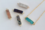 1pc, 32~34x8x6~7mm, Electroplated Natural & Dyed Druzy Agate Links, with Golden Plated Brass Findings, Rectangle