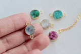 1pc, 18~19x10~10.5x6~7mm, Electroplated Natural & Dyed Druzy Agate Links, with Golden Plated Brass Findings