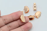 4pcs, 15x12.5mm, Small Rose Gold Plated Brass Ribbon// Semi Circle Crimp End with Loop // Crimp Findings in Rose Gold