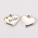 1pc / 2 pcs, 14x16x3mm, Wedding Theme Antique Silver Tone Tibetan Style Heart with Bride Rhinestone Charm Pendant / Charm in Yellow