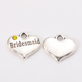 1pc / 2 pcs, 14x16x3mm, Wedding Theme Antique Silver Tone Tibetan Style Heart with Bridesmaid Rhinestone Charm Pendant / Charm in Yellow