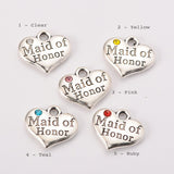 1pc / 2 pcs, 14x16x3mm, Wedding Theme Antique Silver Tone Tibetan Style Heart with Maid of Honor Rhinestone Charm Pendant / Charm