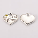 1pc / 2 pcs, 14x16x3mm, Wedding Theme Antique Silver Tone Tibetan Style Heart with Maid of Honor Rhinestone Charm Pendant / Charm