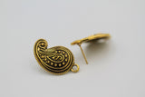1 pair(2pcs), 21mm x 18mm, Vintage Style Alloy Ear Stud in Antique Gold