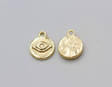 2 pcs, 14mm Zinc alloy Round Eye / Evil Eye Charm in Gold